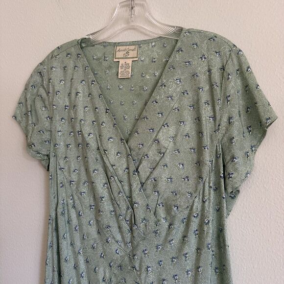 VTG April Cornell Green Floral Midi Dress Flutter Sleeve M Cottagecore Prairie - Picture 4 of 12